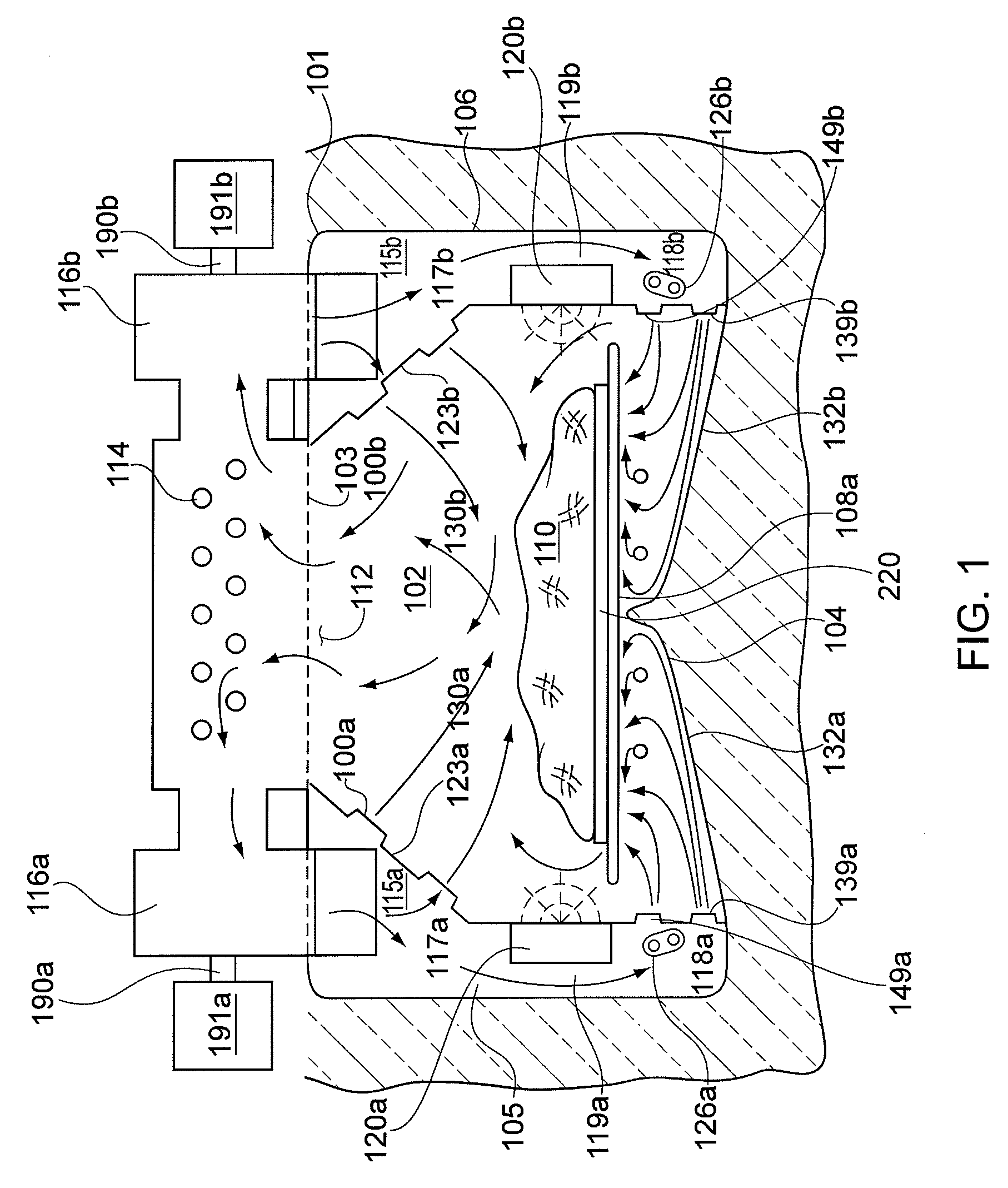 Speed cooking oven with sloped oven floor and reversing gas flow