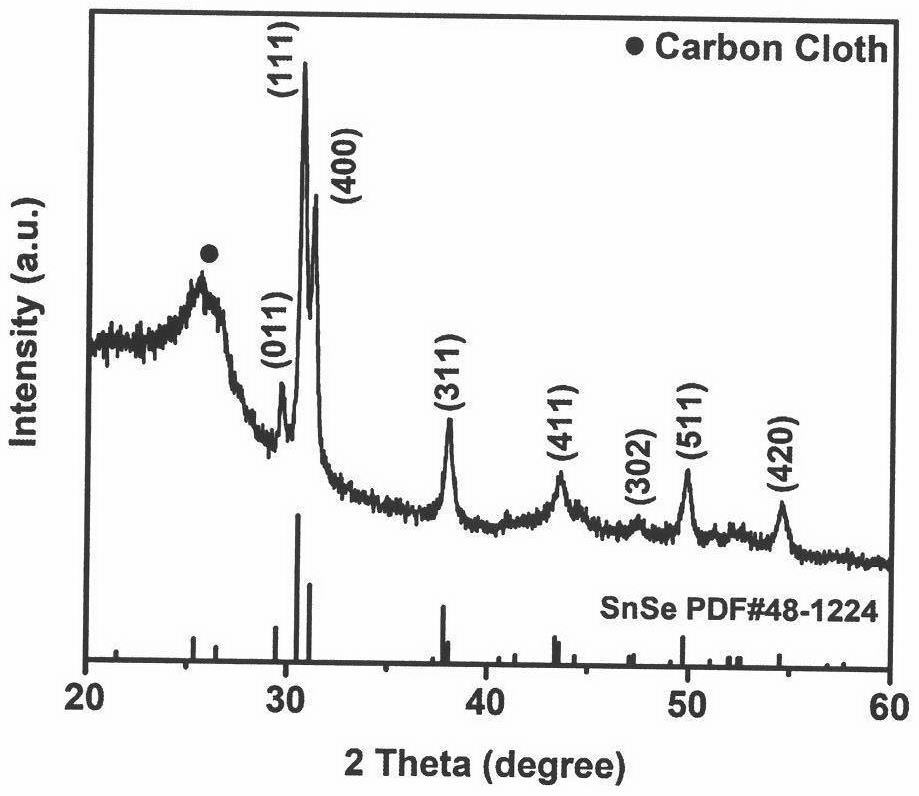 Tin selenide nanosheet array/carbon cloth composite negative electrode material structure for sodium ion battery