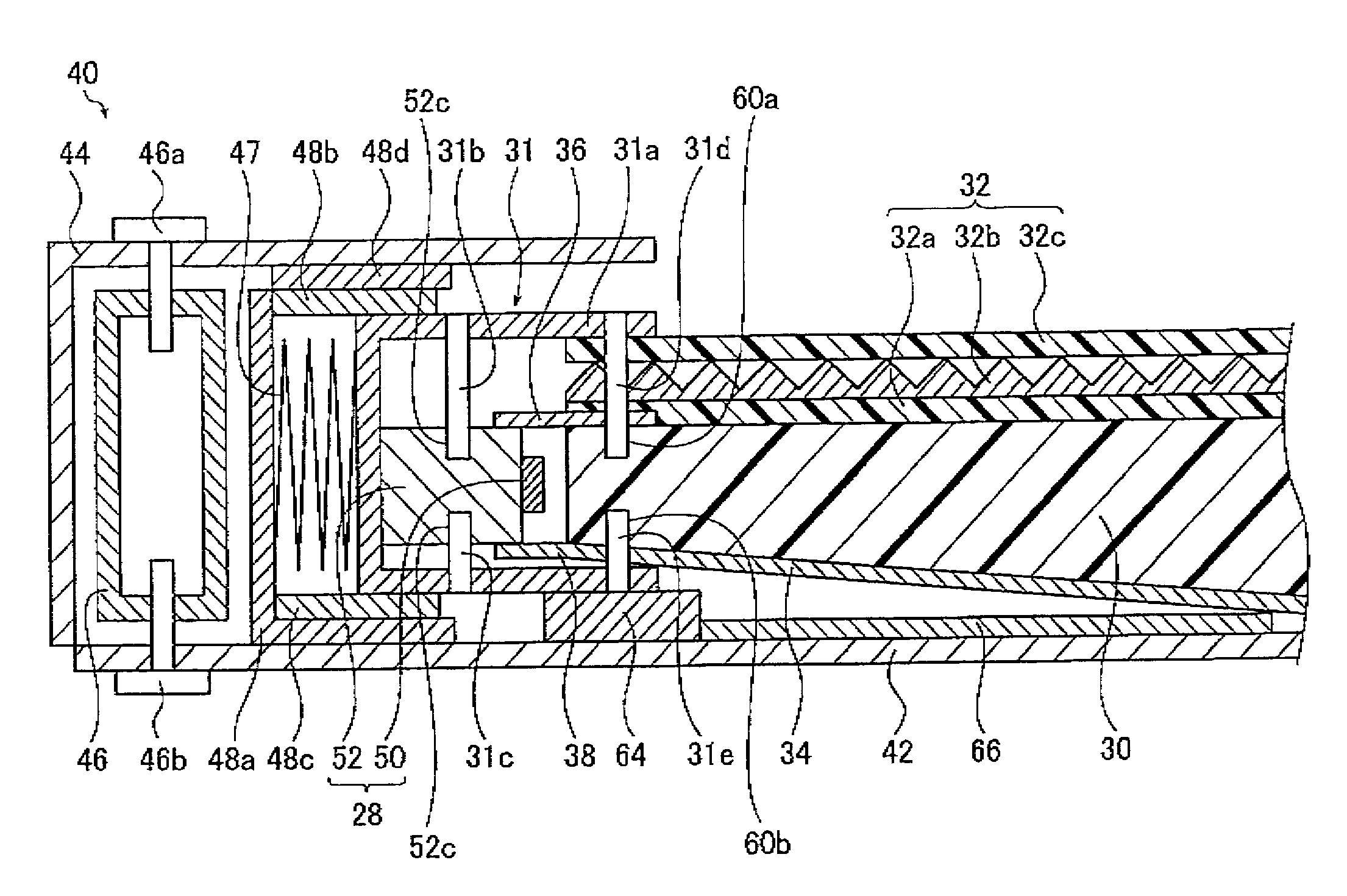 Planar lighting device including light source/light guide sliding mechanism