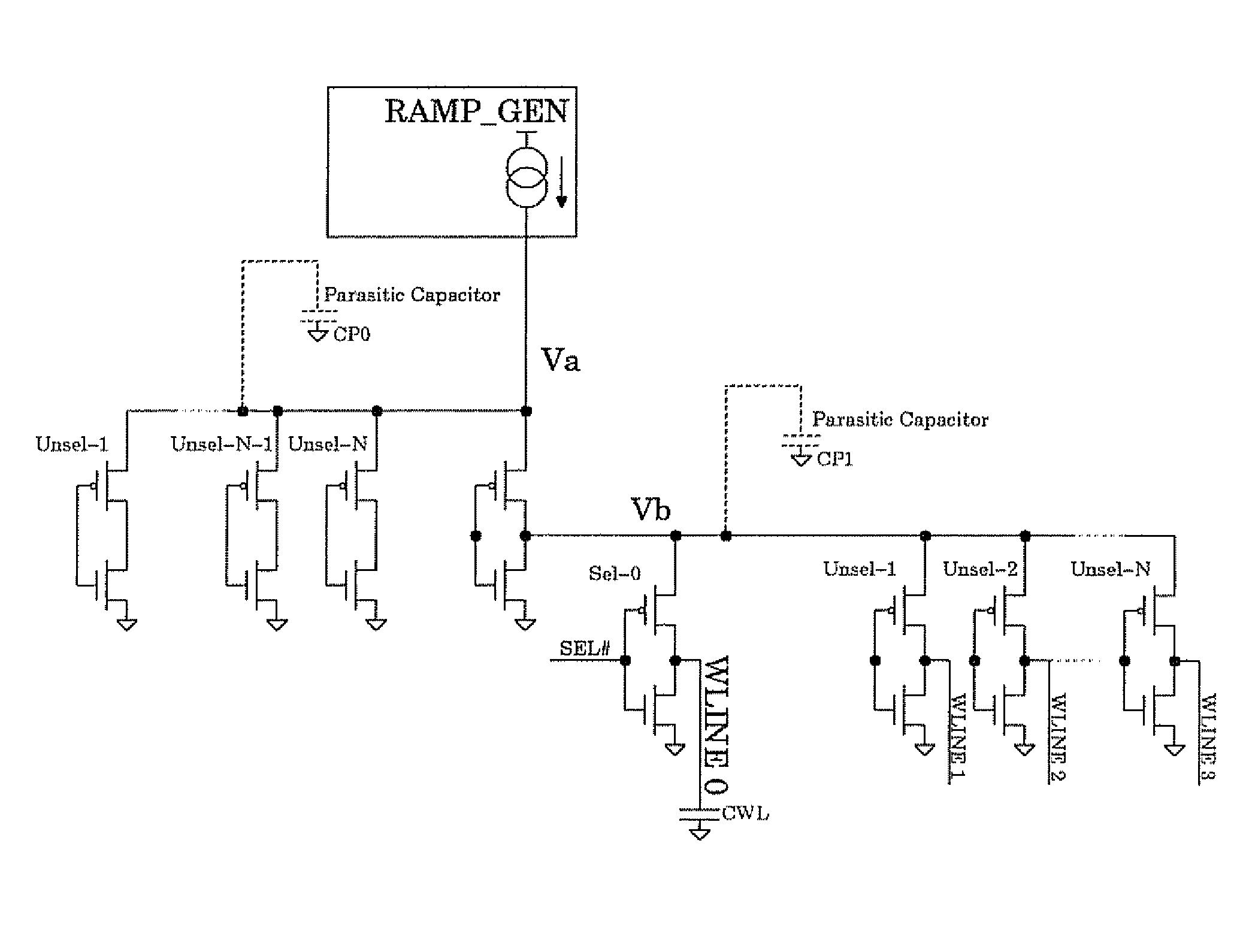 Ramp generator and relative row decoder for flash memory device