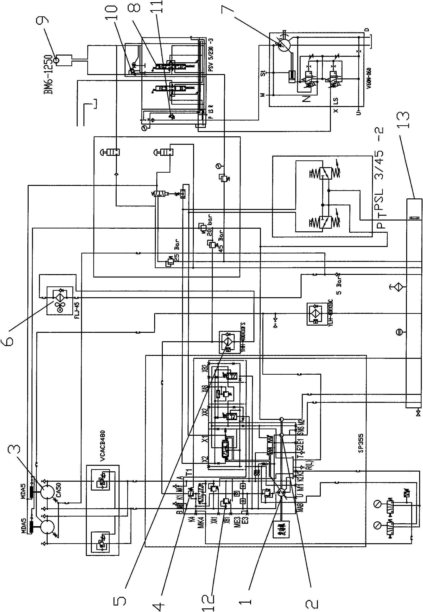 Hydraulic system of continuous string coiled tubing unit