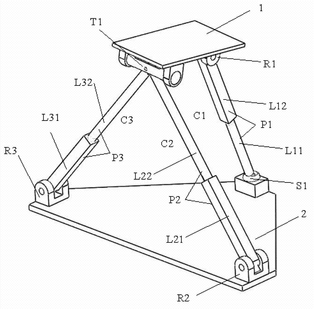 Two-rotation one-movement parallel mechanism capable of realizing motion decoupling