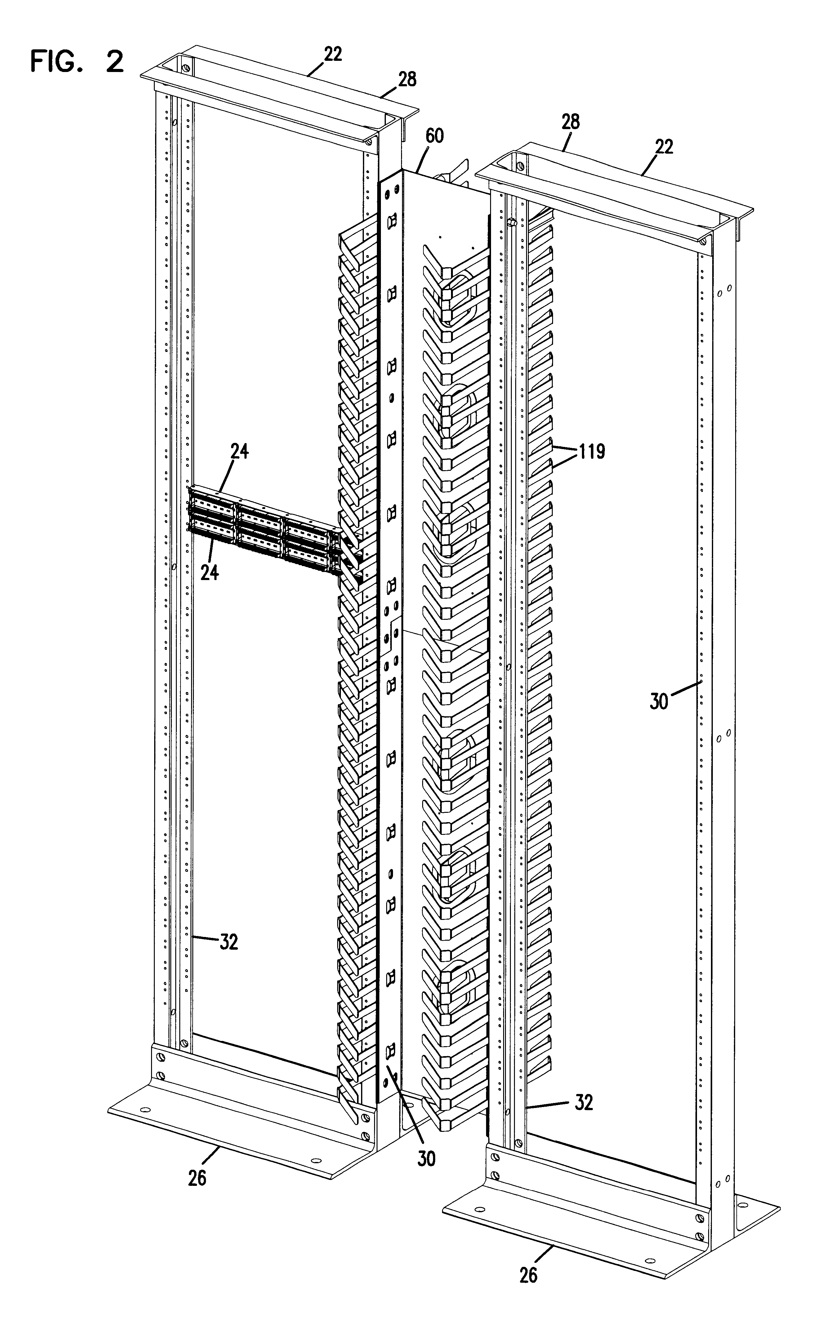 Vertical cable management system with ribcage structure