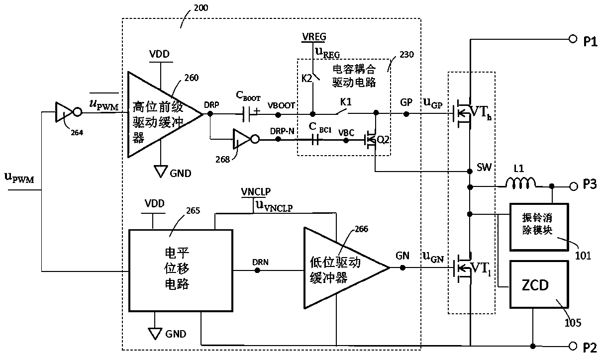 DC/DC switch converter power output transistor-driven integrated driving circuit