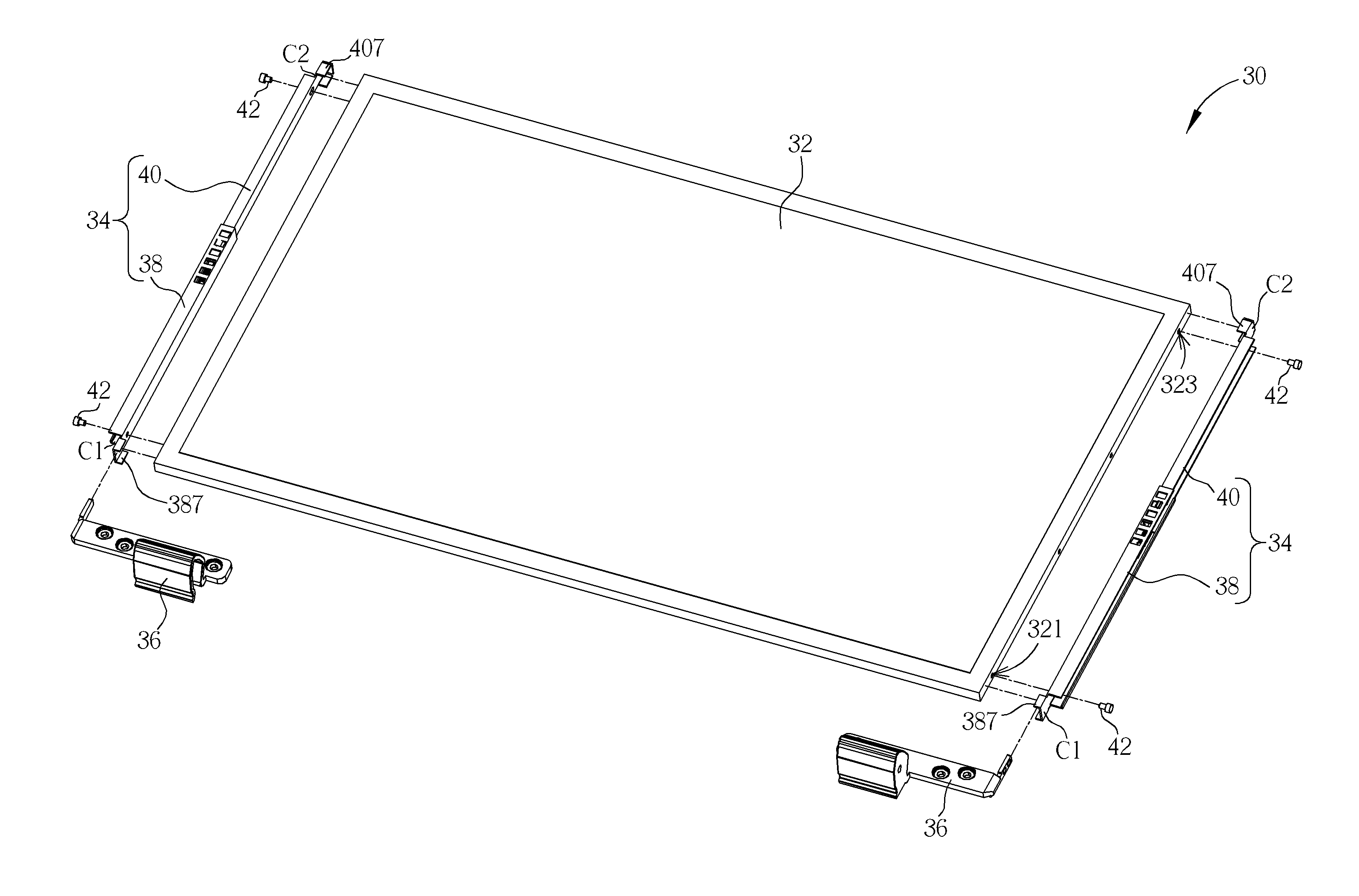 Frame assembly for installing panel modules with different dimensions and panel device therewith