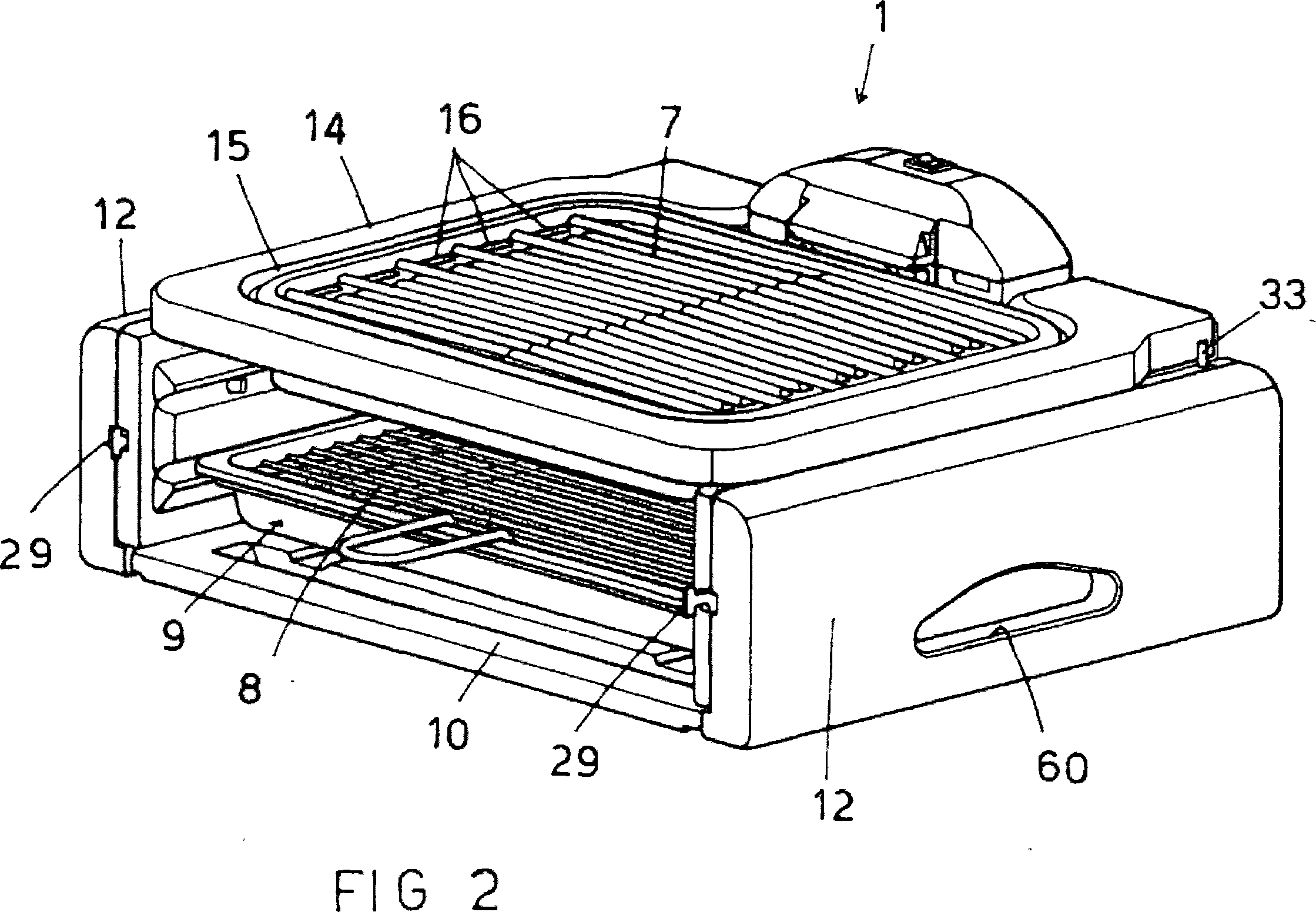 Combined food cooking device and process