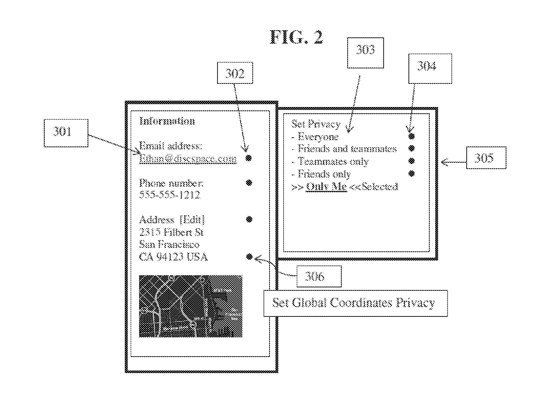 System for providing privacy of user information in an online social network with inline editing of privacy levels and customized privacy groups