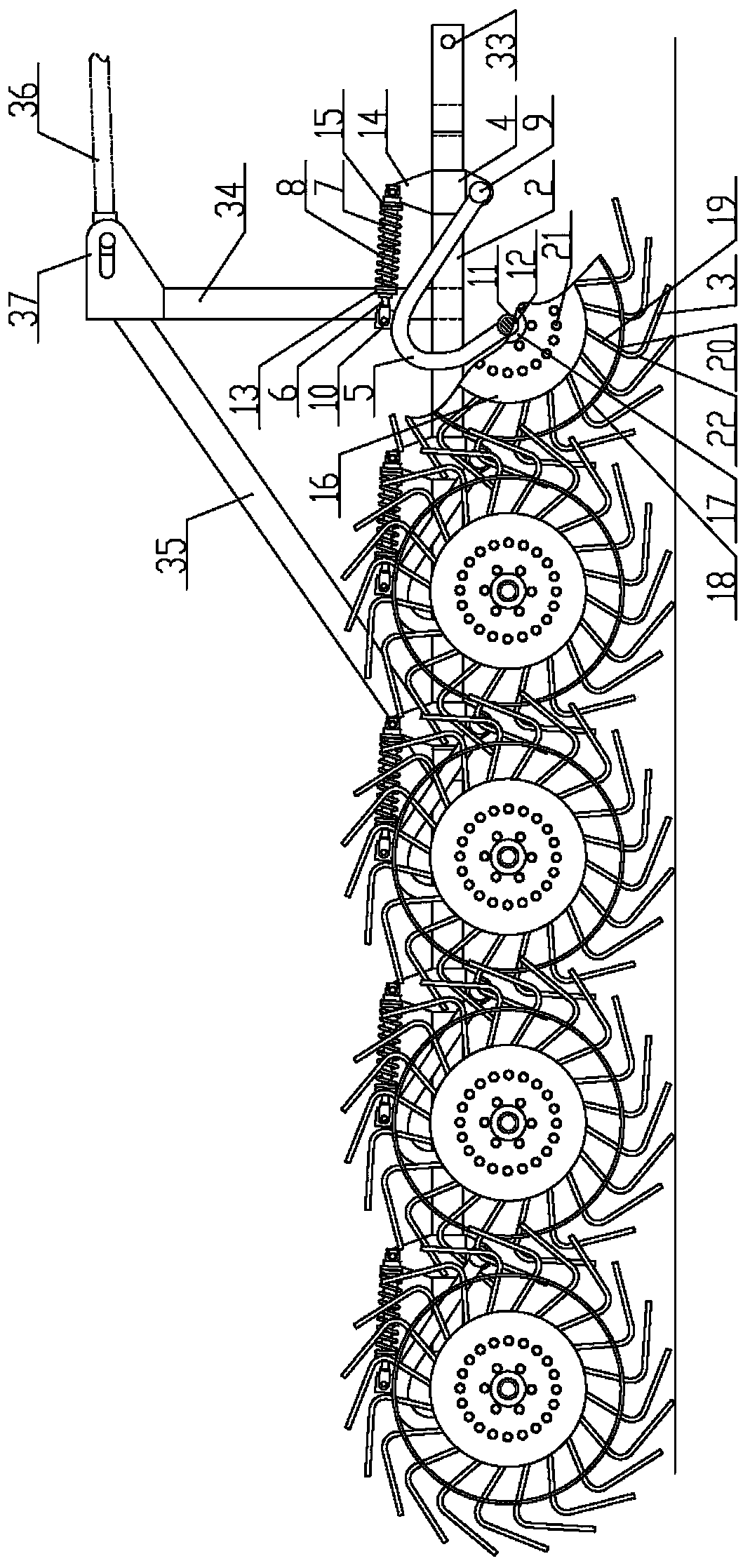 Wheel rake type mulching film strip collecting device and mulching film strip collecting type straw returning machine