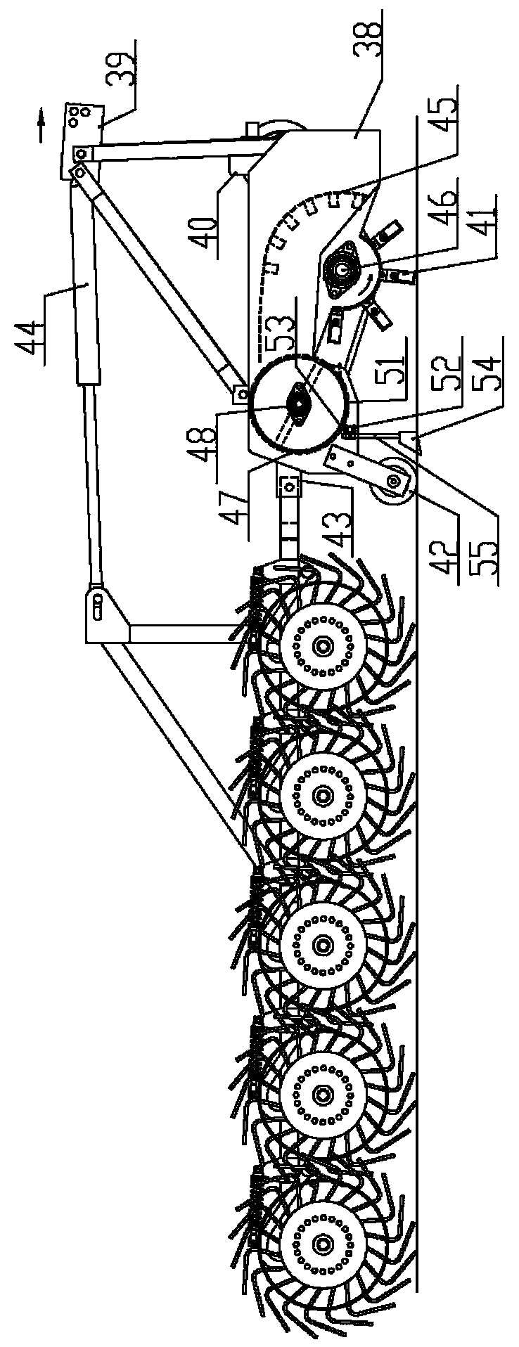 Wheel rake type mulching film strip collecting device and mulching film strip collecting type straw returning machine