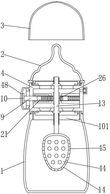 A feeding bottle with one-button foaming function