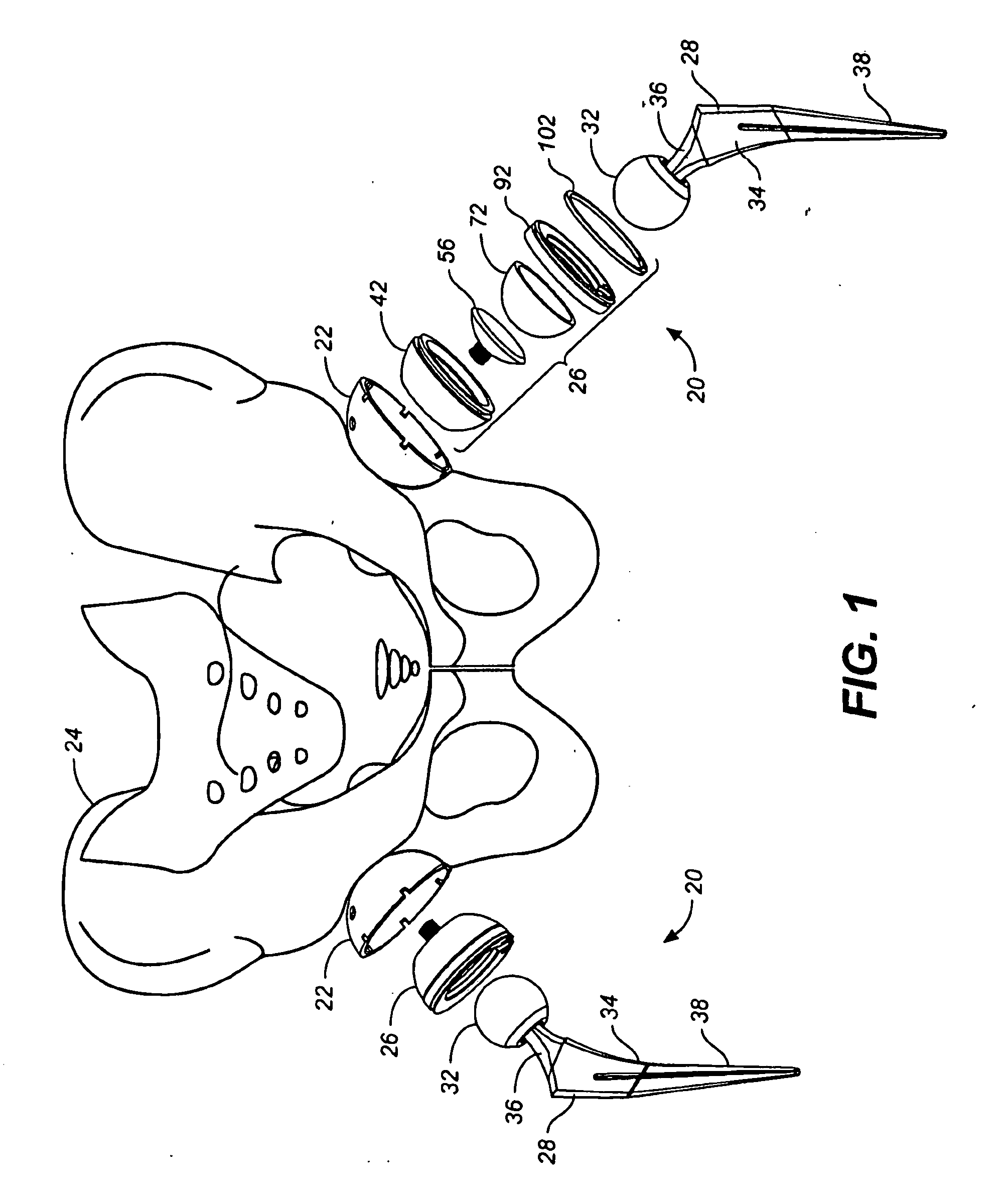 Extended range of motion, constrained prosthetic hip-joint