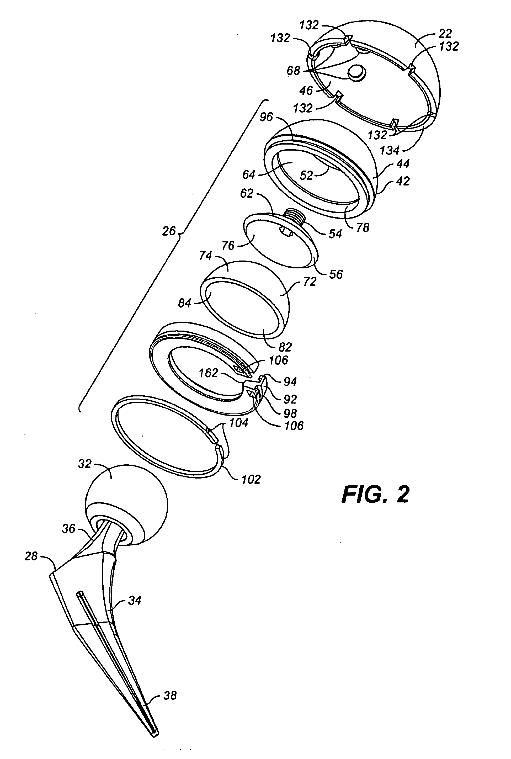 Extended range of motion, constrained prosthetic hip-joint