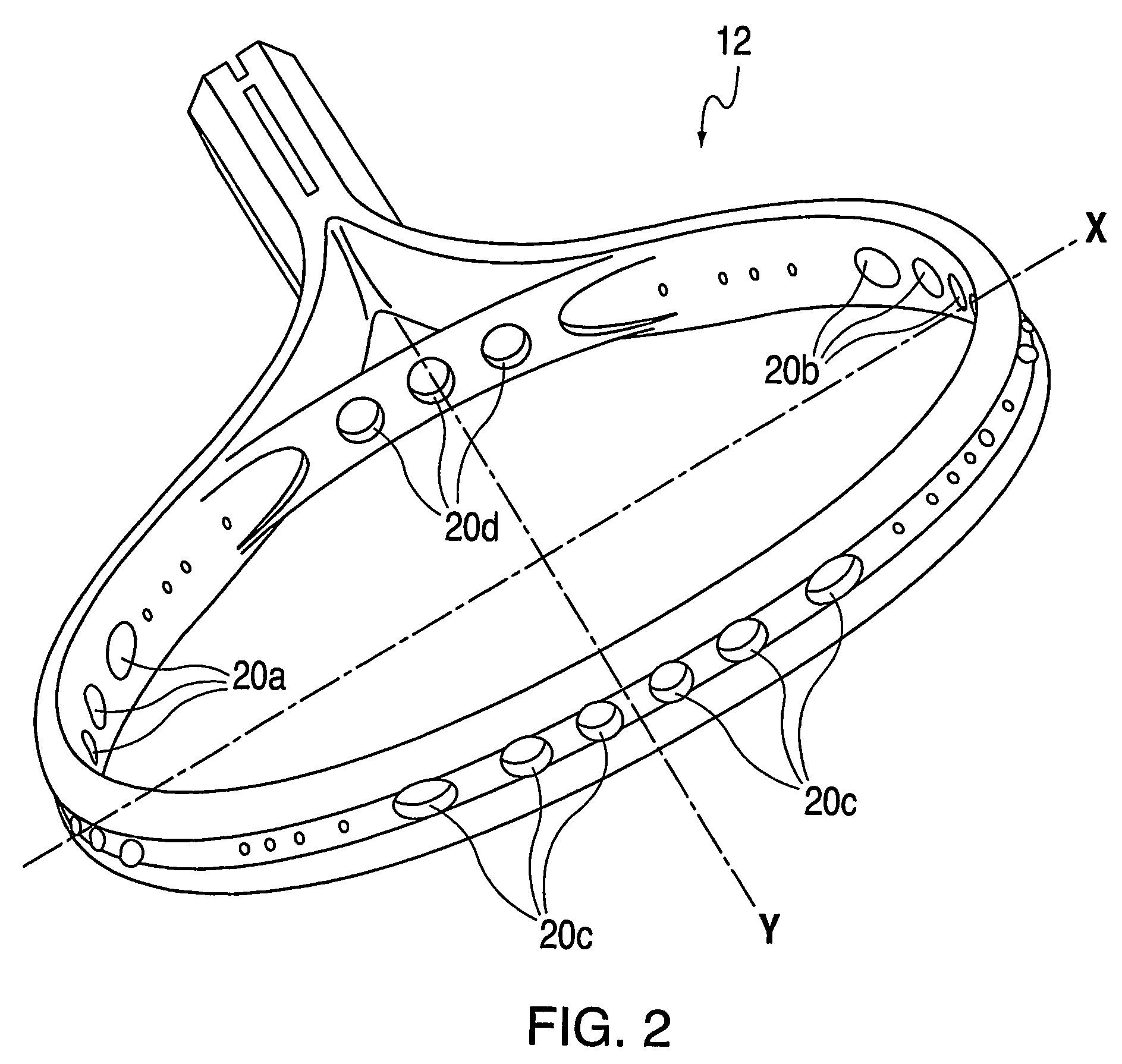 Sports racquet with frame openings