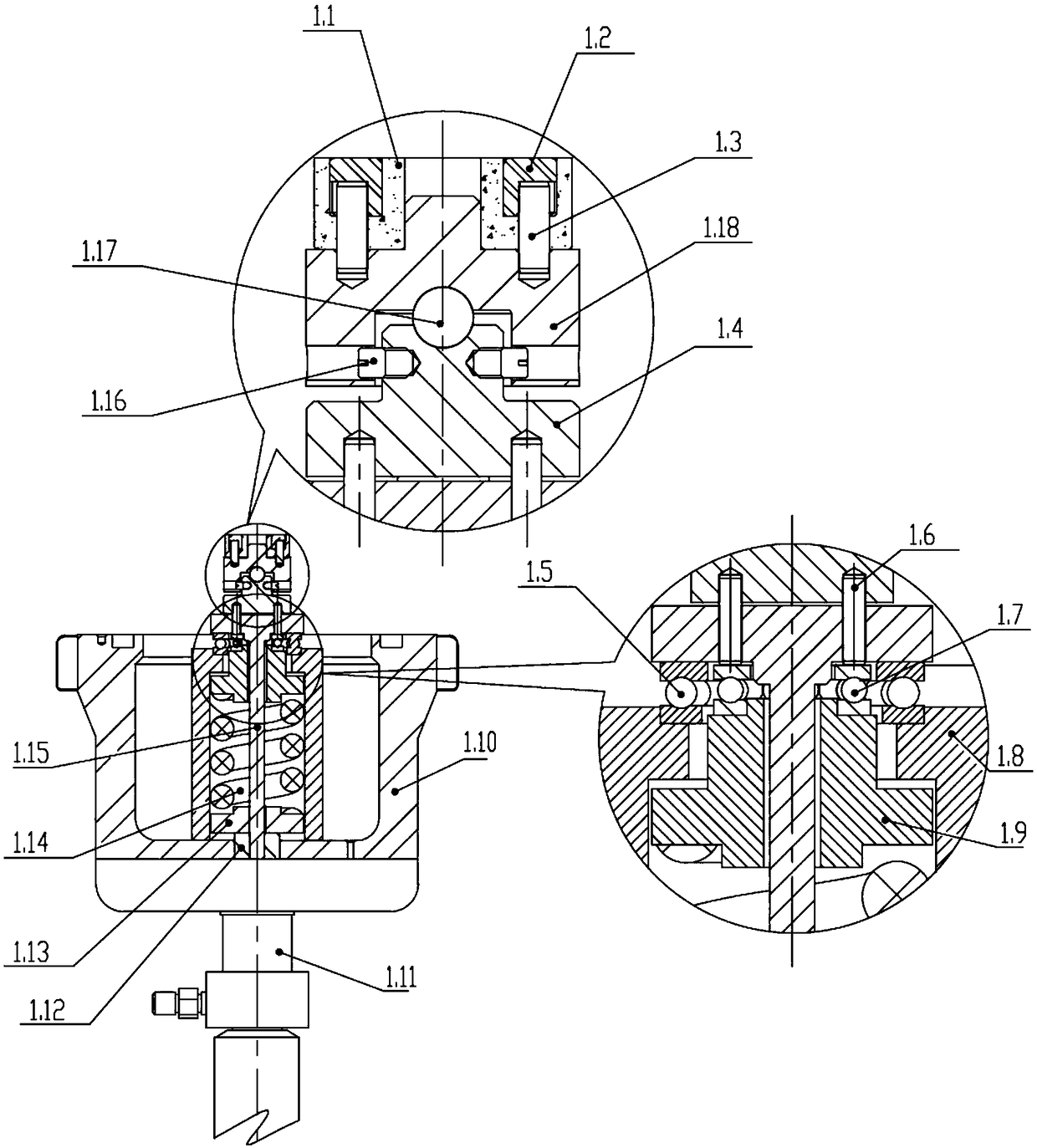 A loading and measuring device for a full-sea depth simulated friction and wear test bench