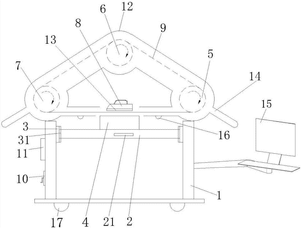 Movable triangular drawing machine for processing of radiating fins