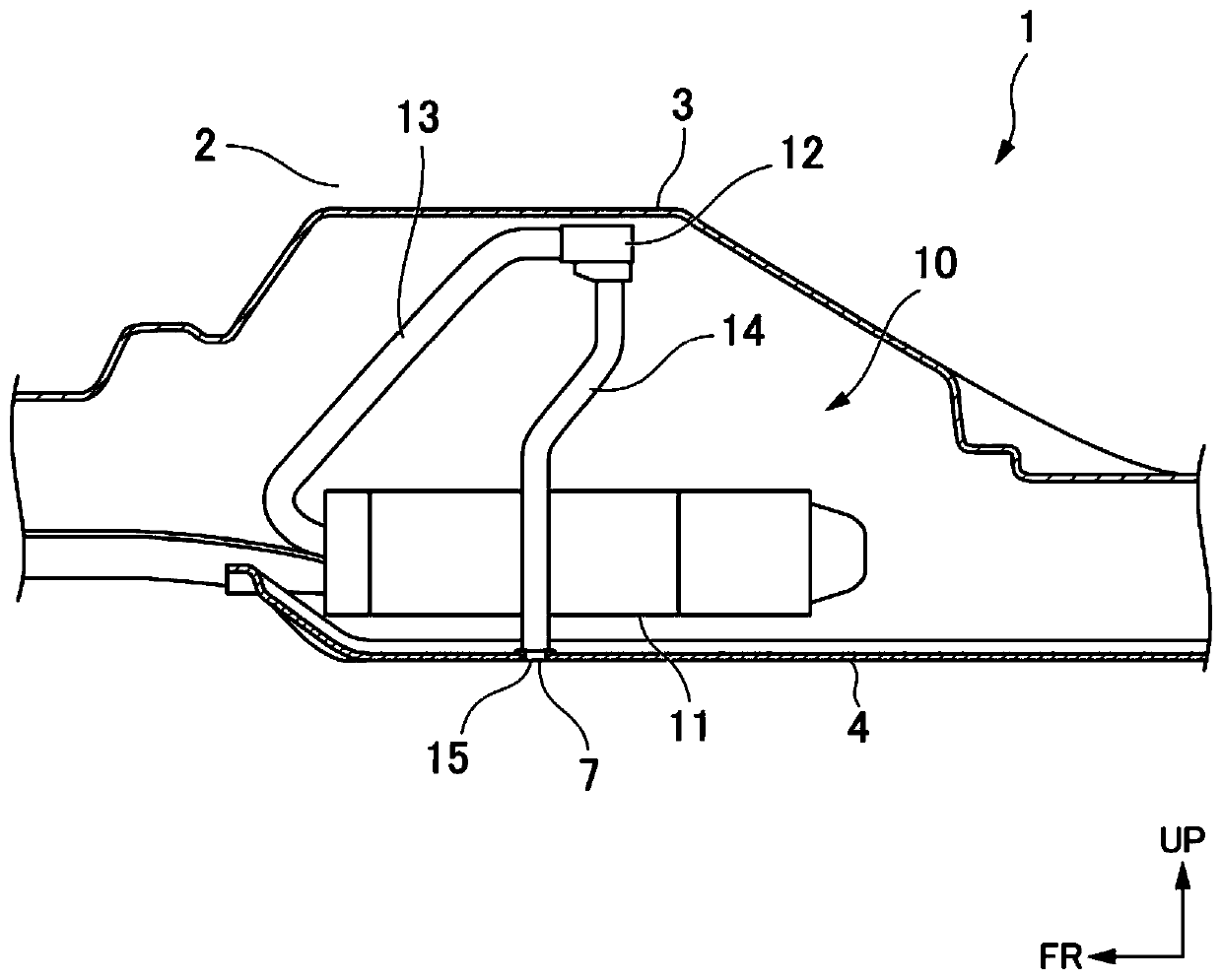 Drain tank of evaporated fuel treatment device and vehicle