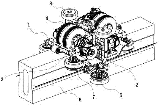 Backbone type double-axle power bogie for straddle type monorail vehicle