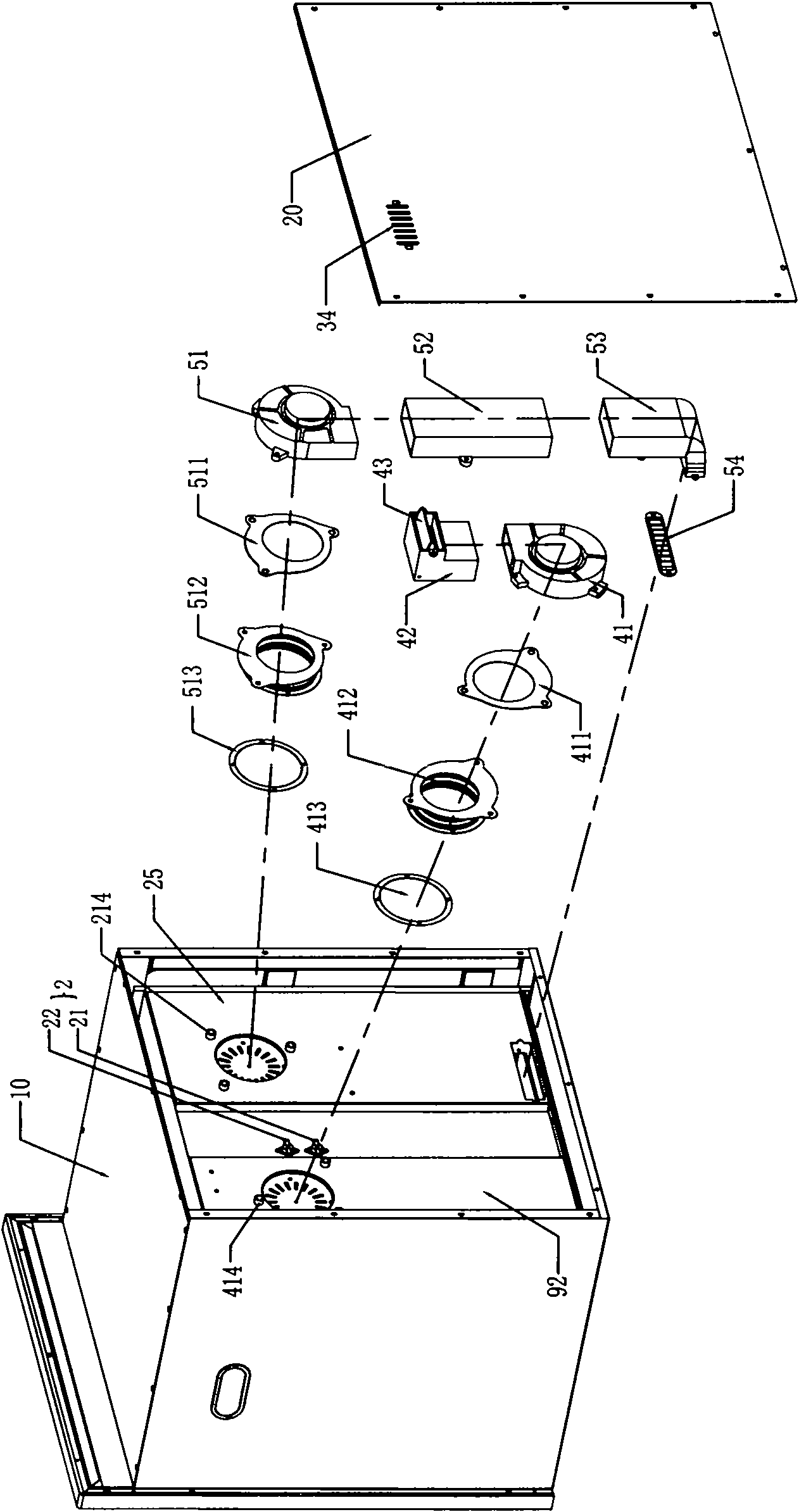 Dehumidifying and drying system device for cabinet