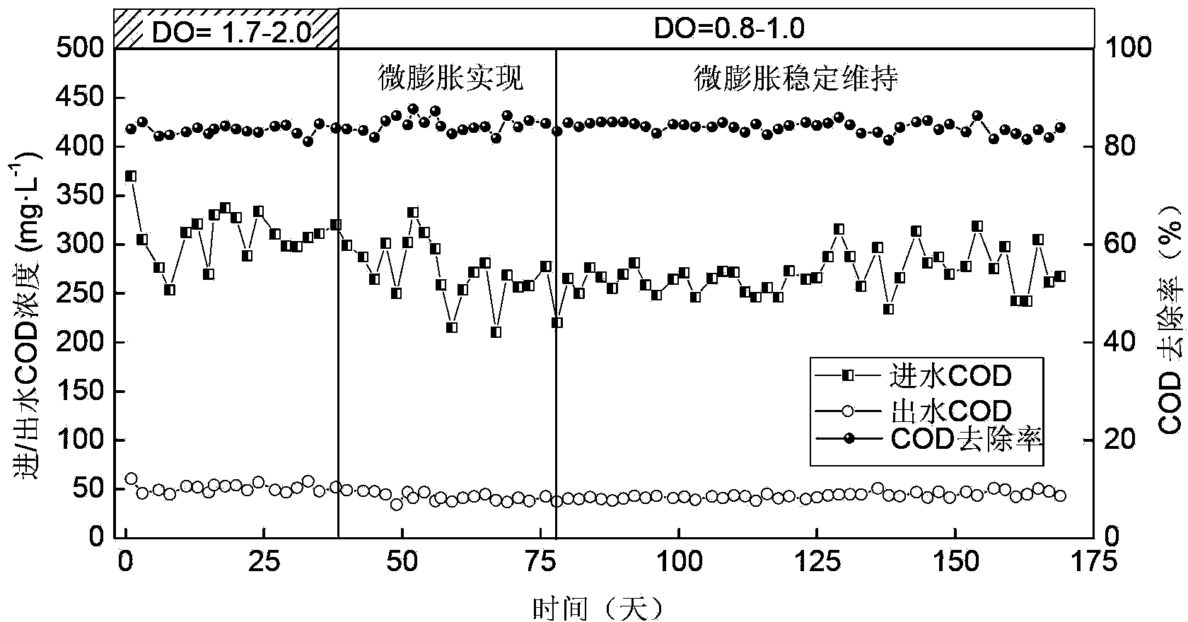 Method for starting and stably keeping micro-expansion of sludge in synchronous biological nitrogen and phosphorus removal system