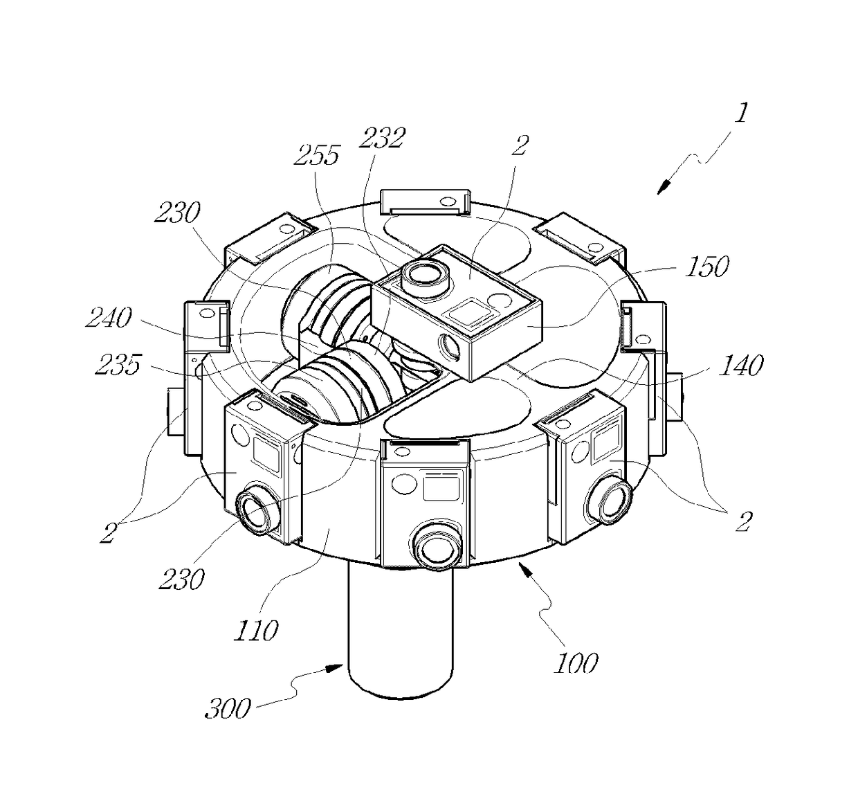 Gimbal for 360-degree video and picture shooting