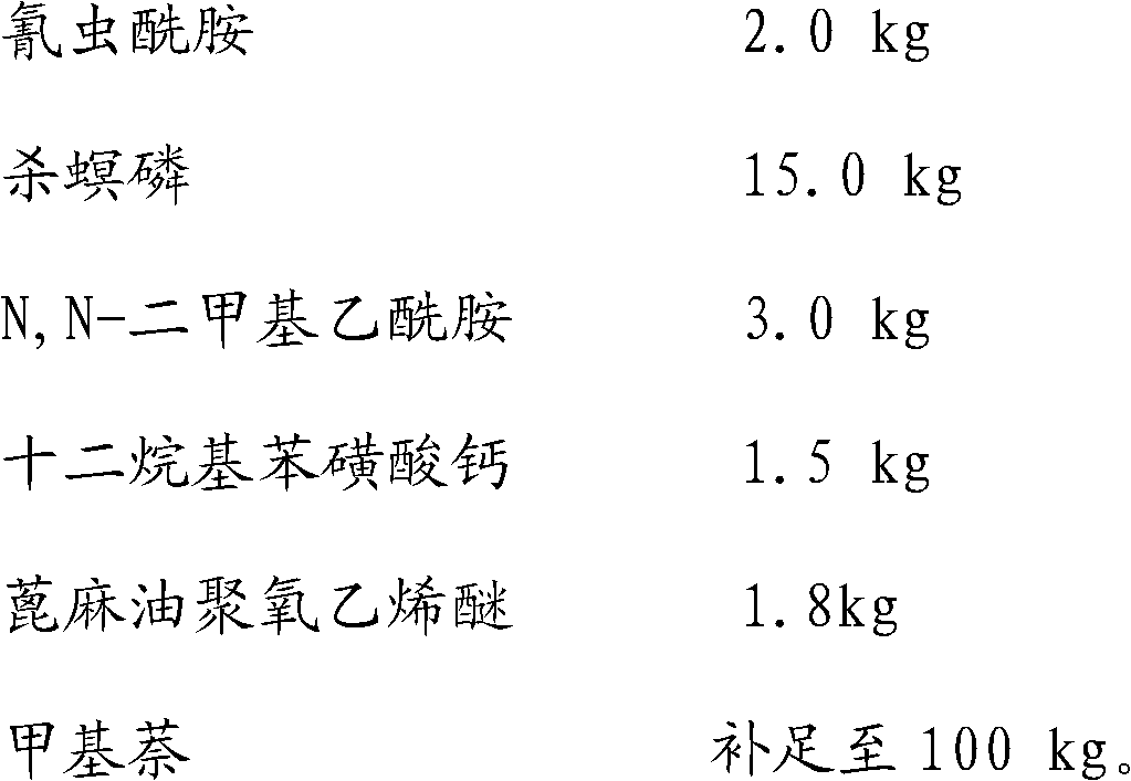 Ultra-low volume liquid containing cyantraniliprole and organophosphorus insecticides