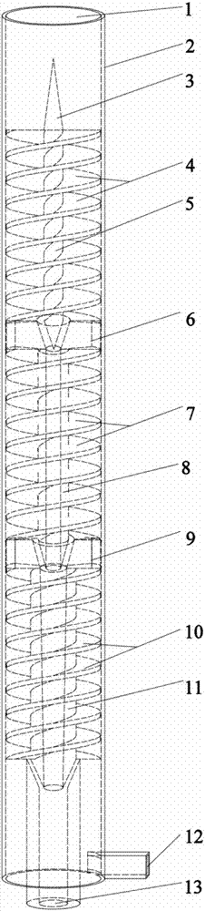 A multi-stage variable-diameter spiral oil-water separator