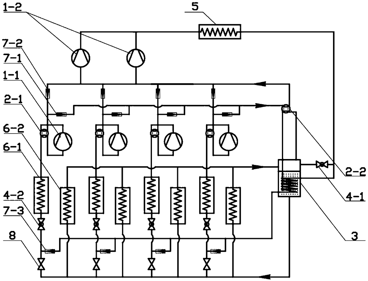 Primary throttling inter complete cooling refrigeration system with medium temperature evaporators