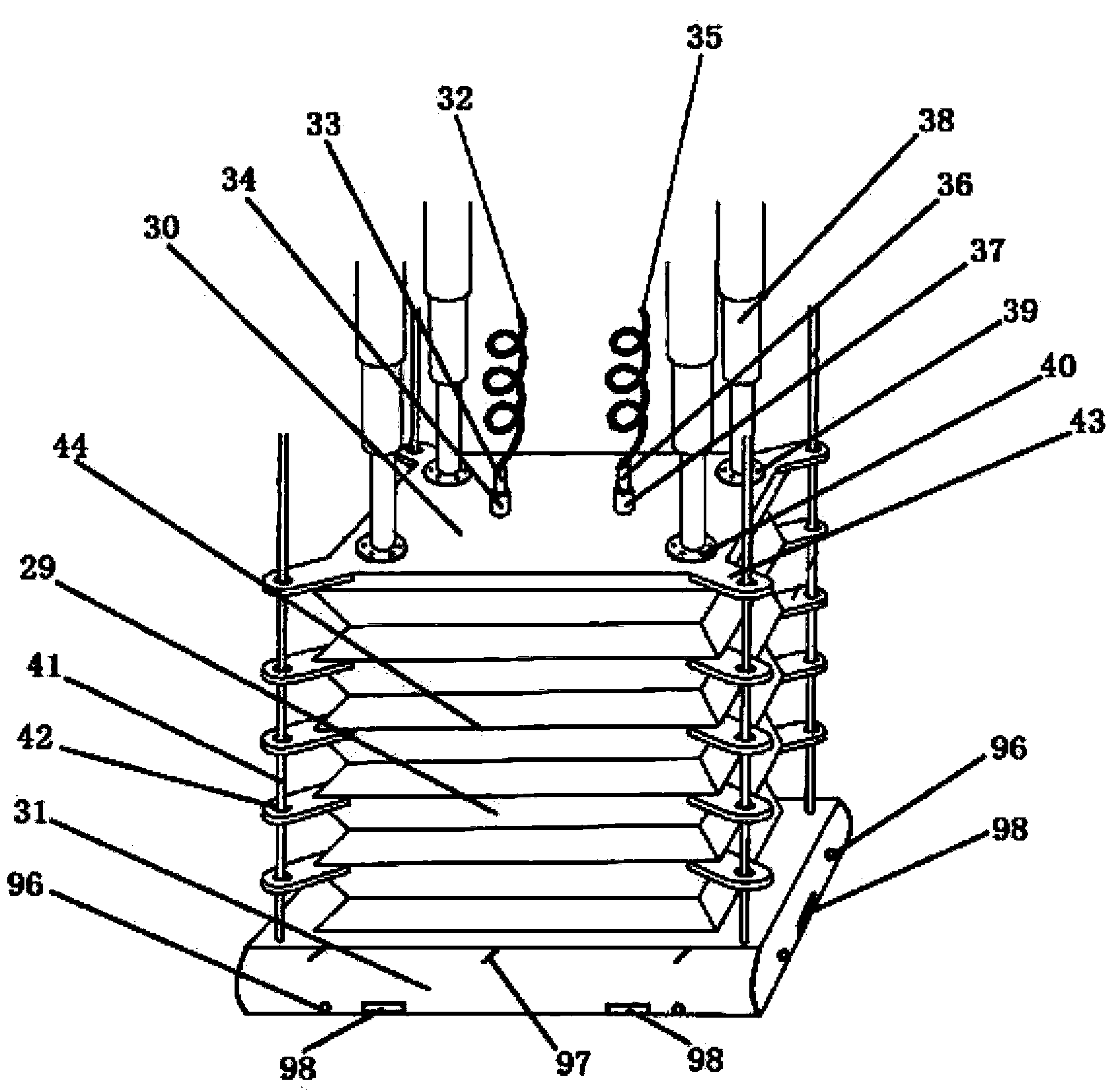 Aircraft carrier, warship, submarine and offshore platform each with correcting device with high efficiency, load removal, swing stoppage and turnover resistance