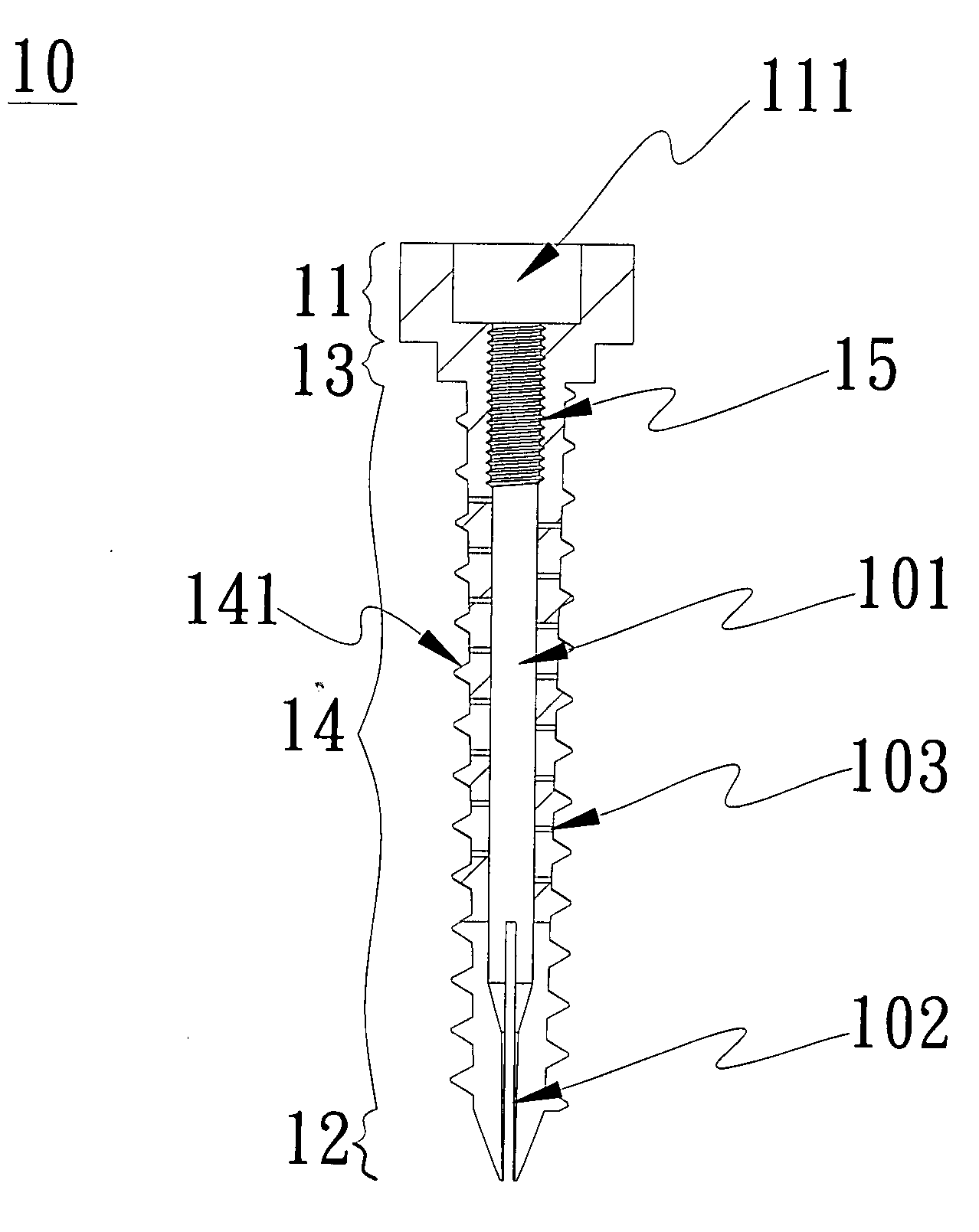 Expansion screw set and hollow nail and interior nail thereof