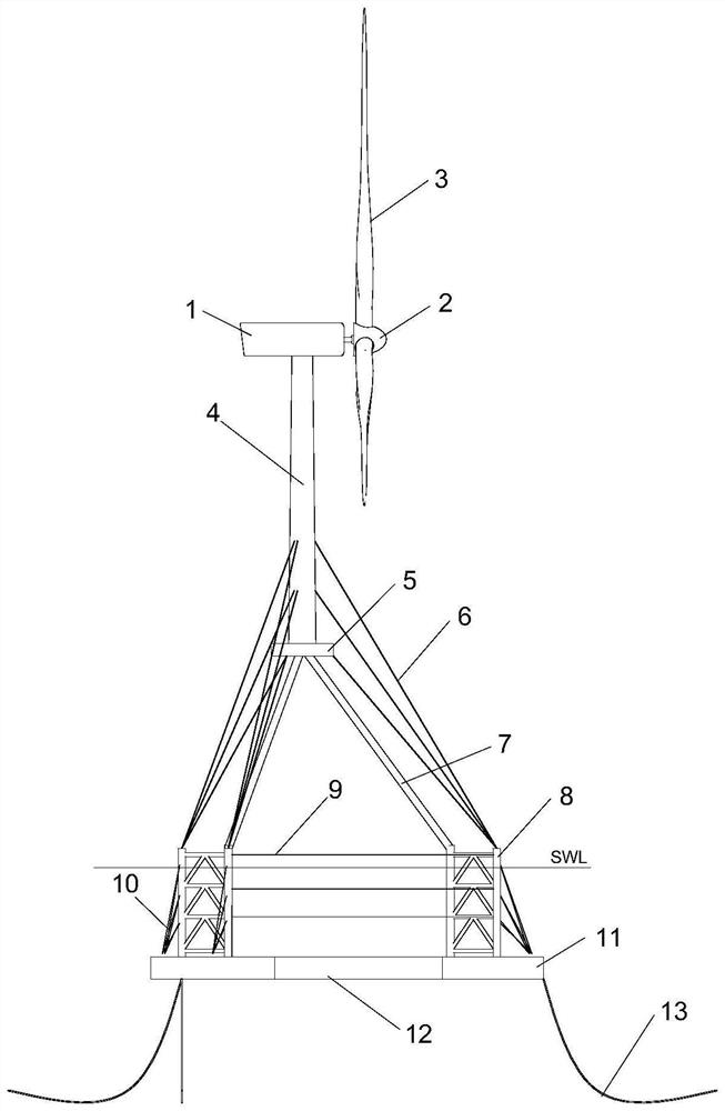 Truss inhaul cable type floating offshore wind turbine generator structure