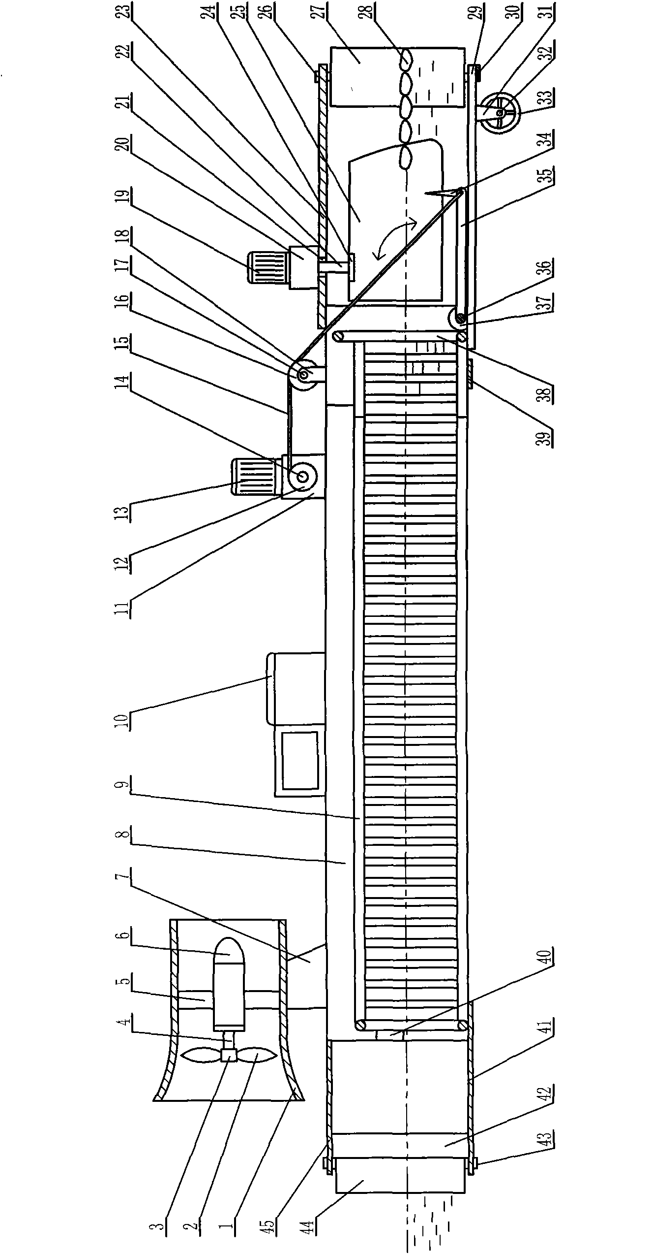 Amphibious propeller impelling flotsan cleaning device