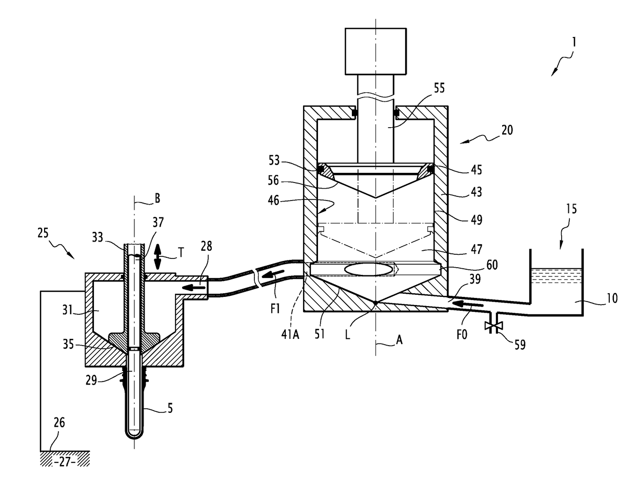 Injection Device for a Forming and Filing a Container using a Pressurized Liquid