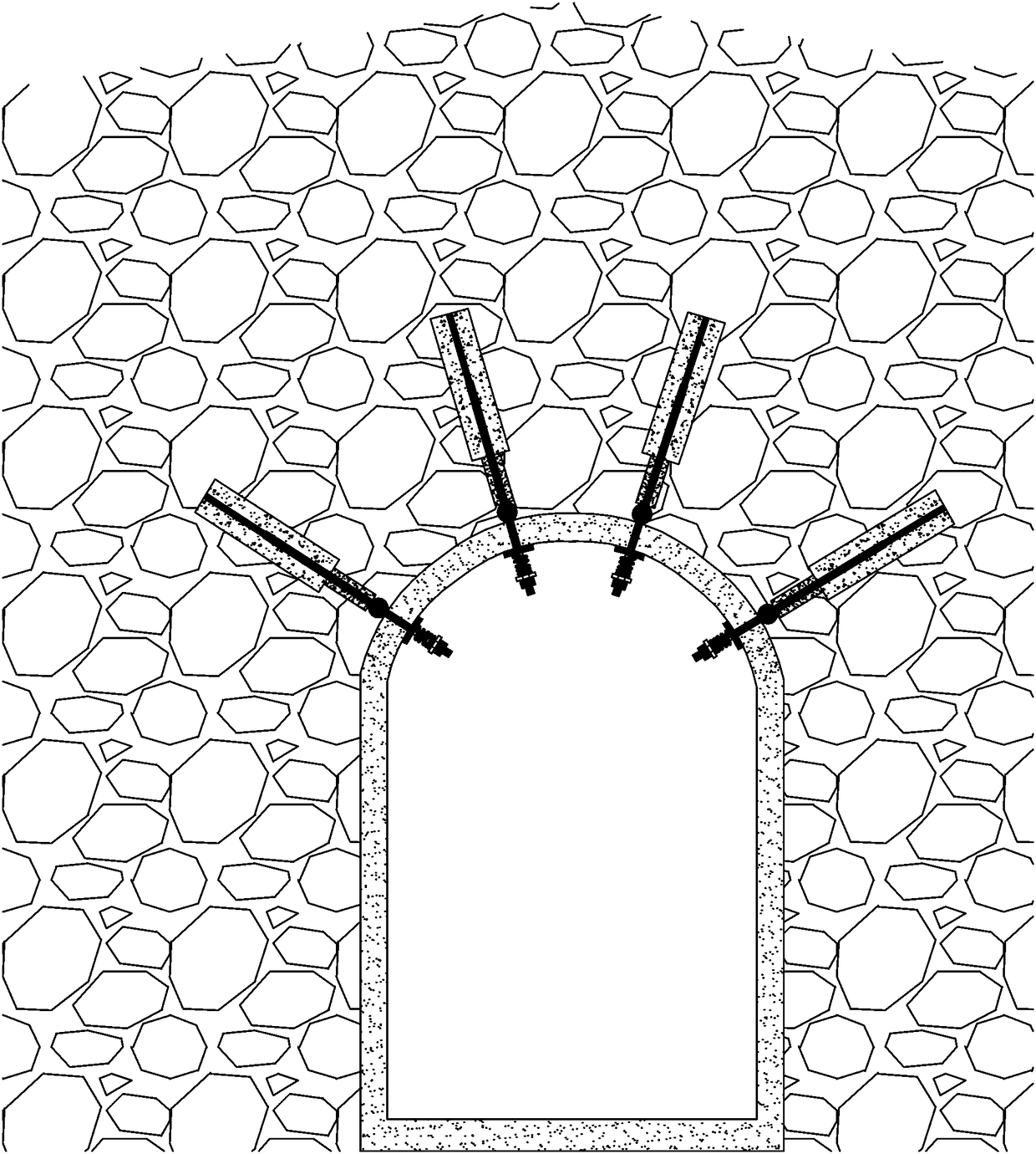 Tunnel lining structure with combined action of high-strength pre-pressing anchor rods and fluid inclusions