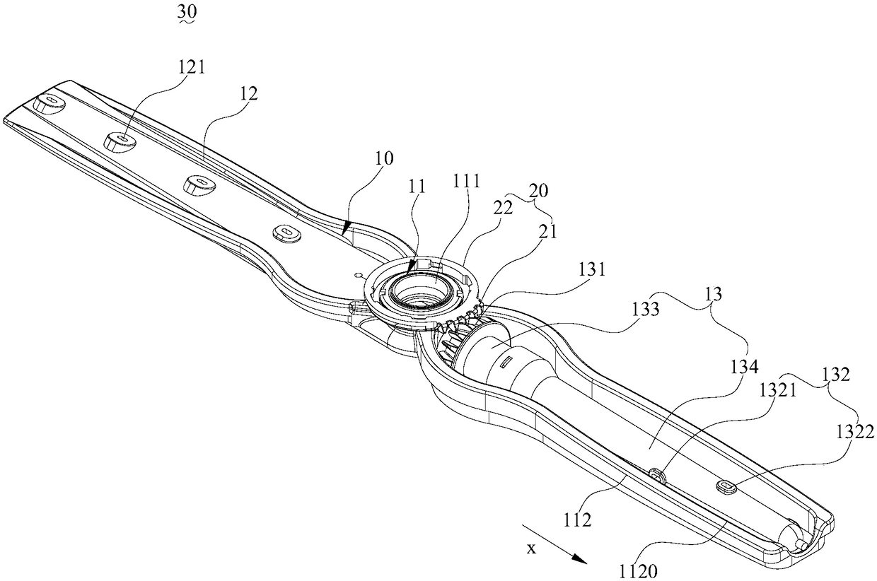 Gushing arm device and washing appliance