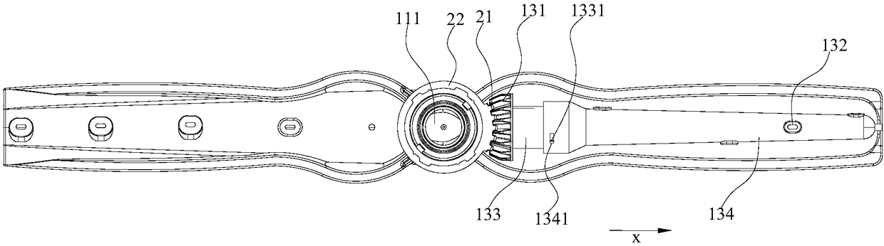 Gushing arm device and washing appliance