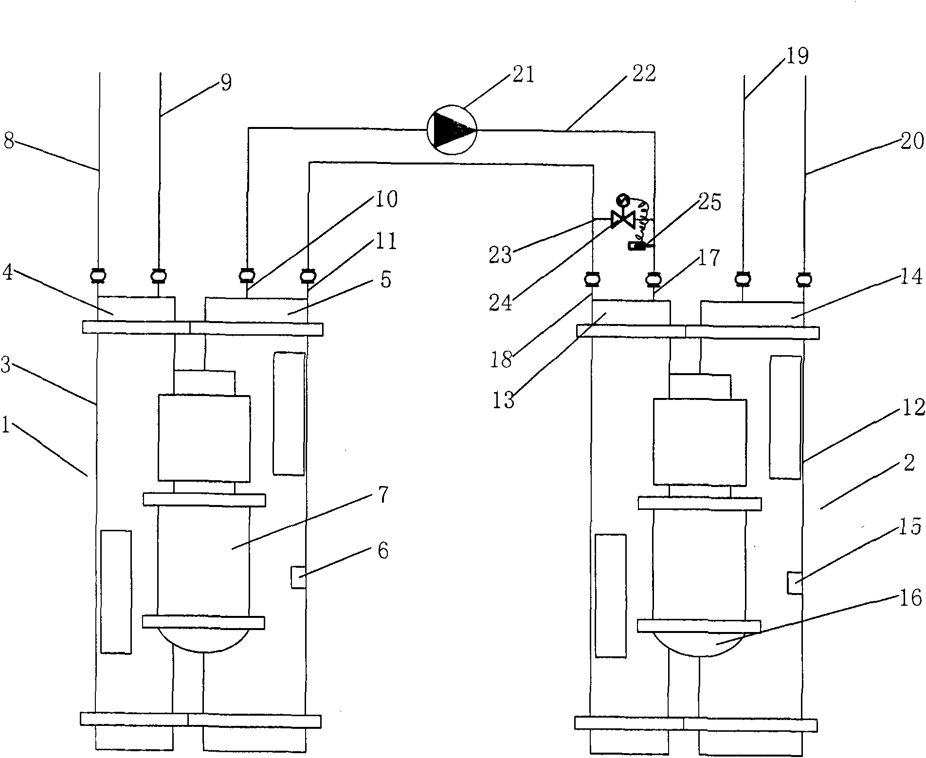 Combined heating device of water source heat pump unit