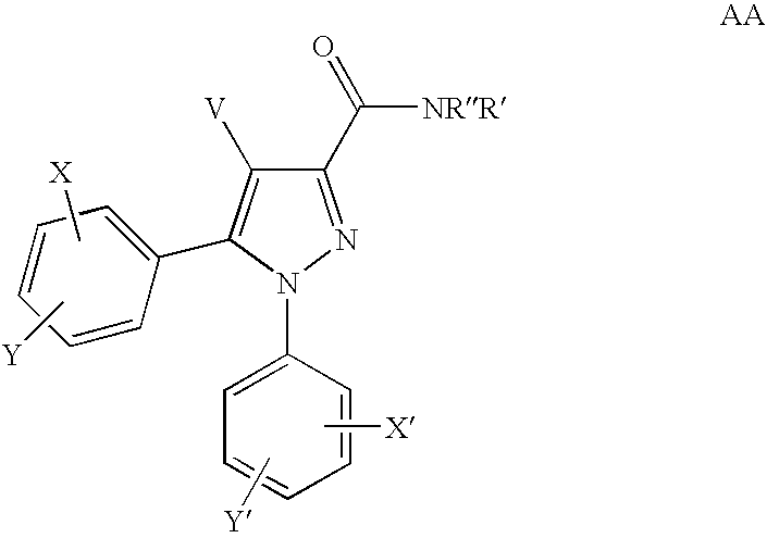 Cannabinoid receptor antagonists/inverse agonists useful for treating obesity