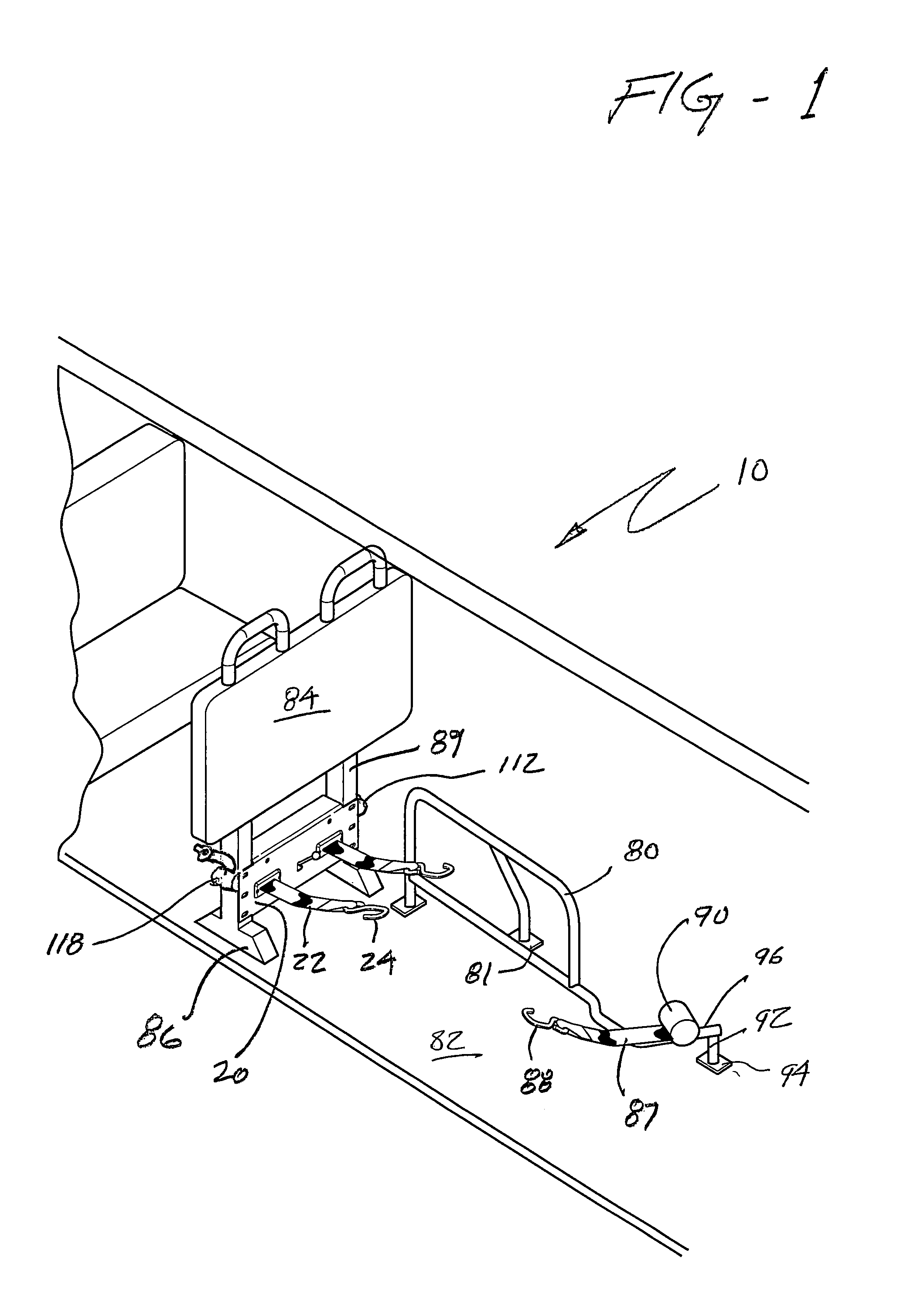 Compact wheelchair restraint system with housing and release