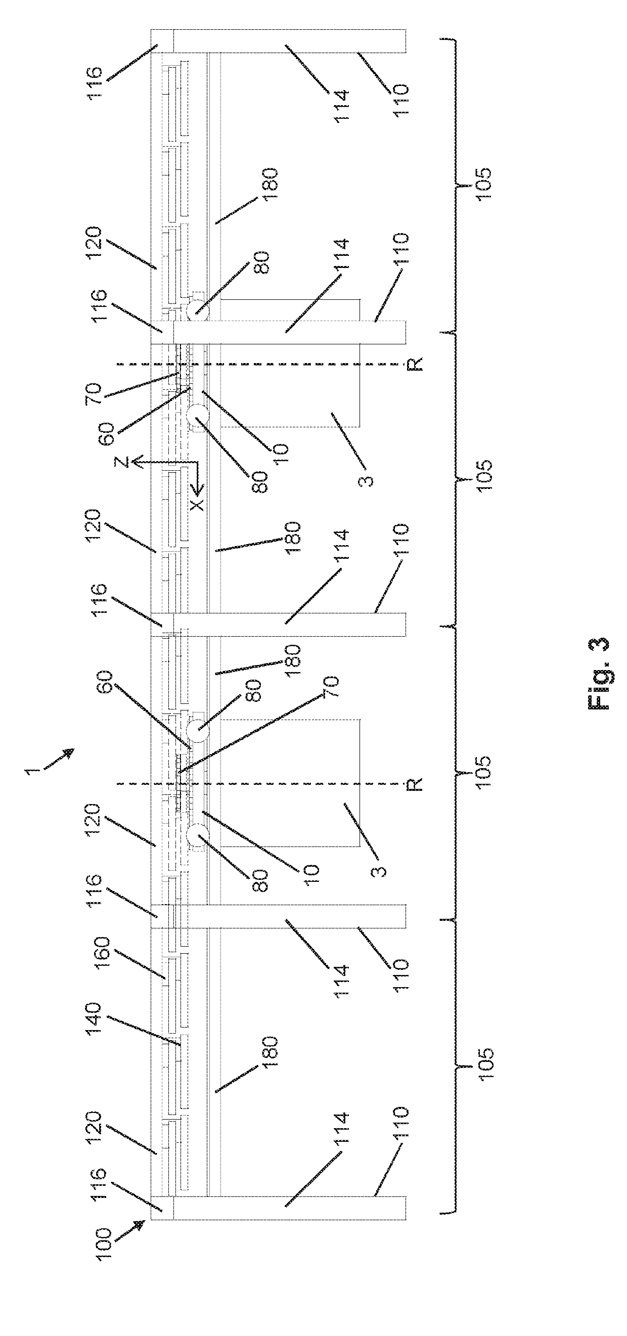 Device for processing a component, carriage for the device, and method for operating the device