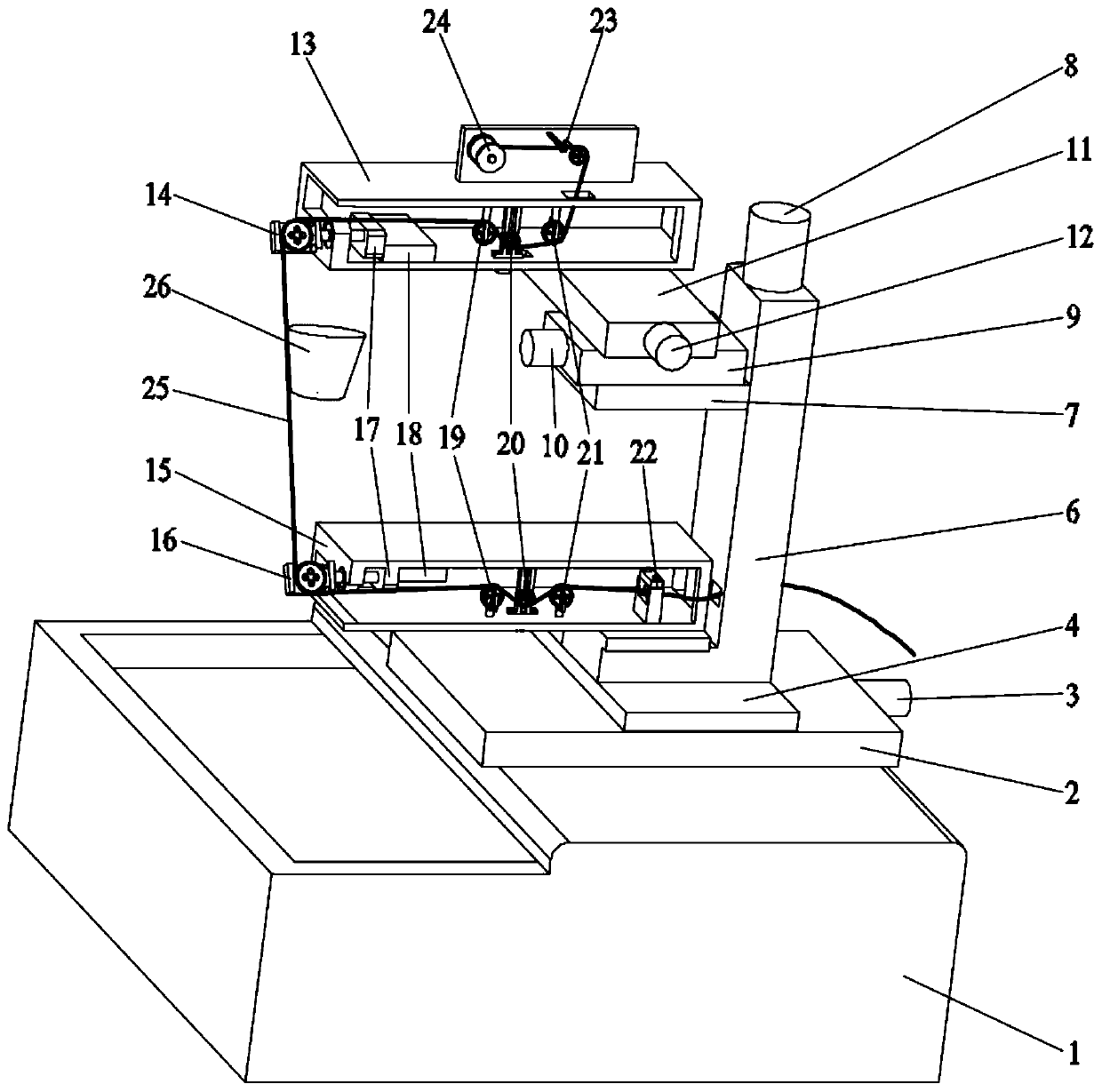 Follow-up tilting-head type big-tapered wire cutting device