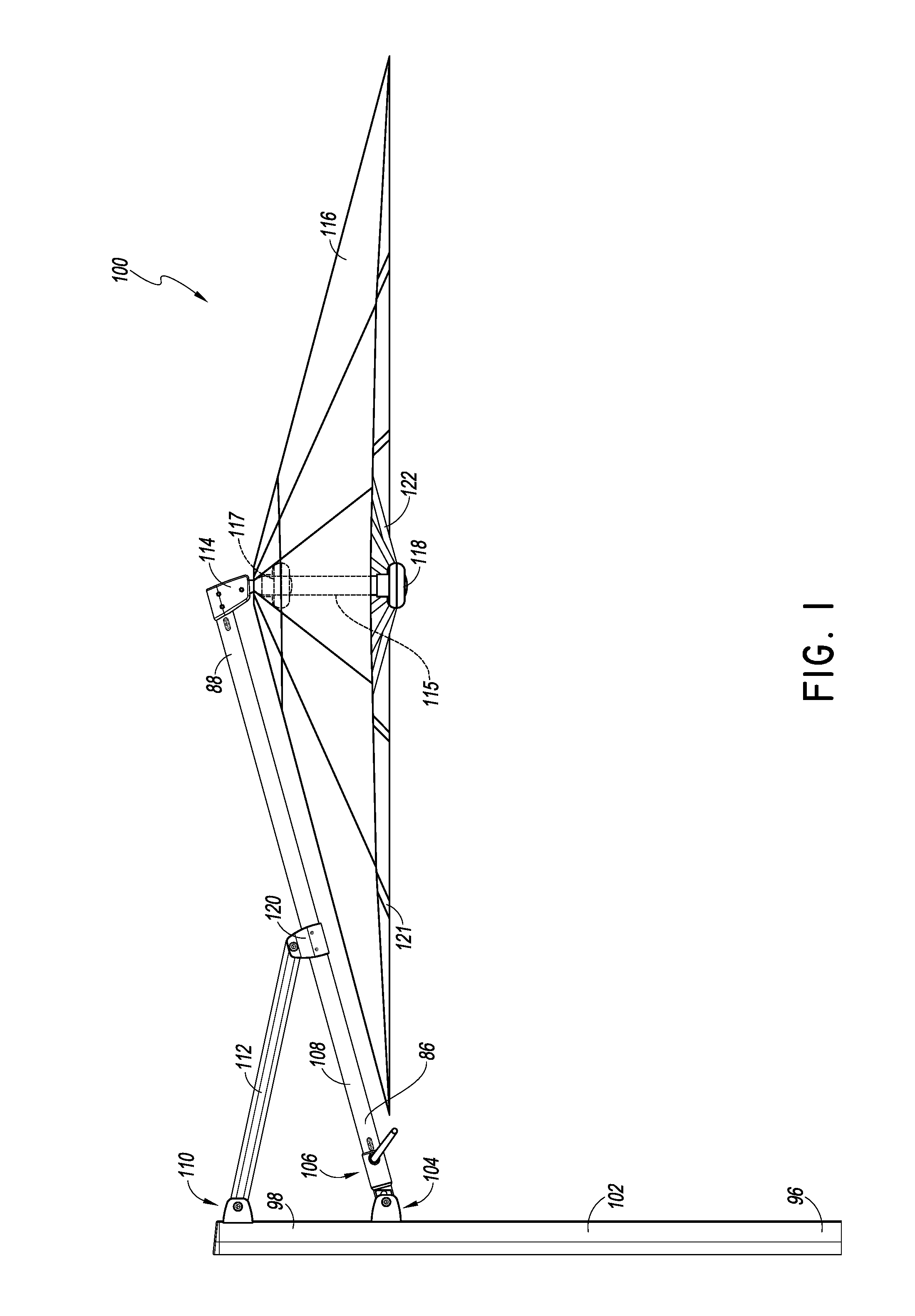 Cantilever umbrella with integrated control mechanisms