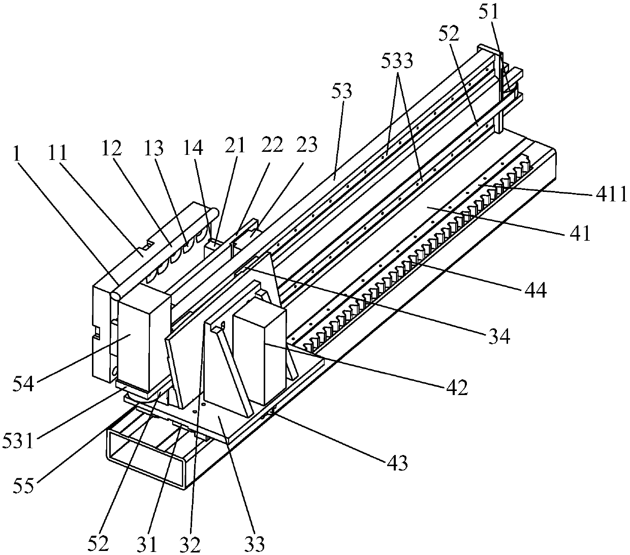 Shared transmission manipulator device between double procedures of injection molding machine device