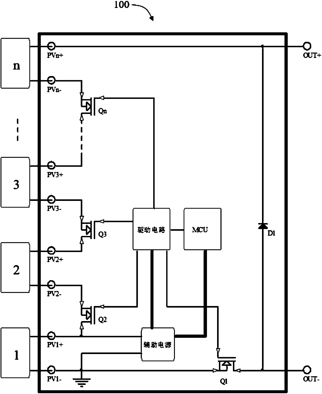 Multi-input-assembly-stage quick turn-off device and drive circuit thereof, and photovoltaic system