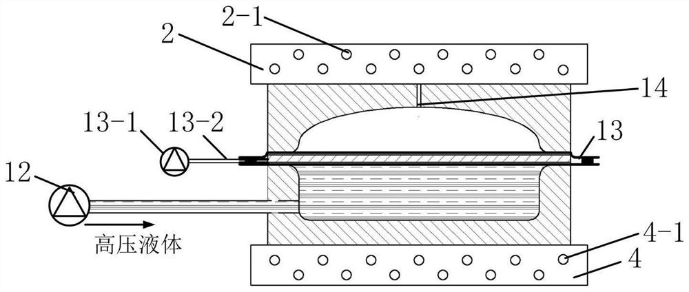 Vacuum-assisted fiber-reinforced metal laminate flexible medium hydroforming method and device