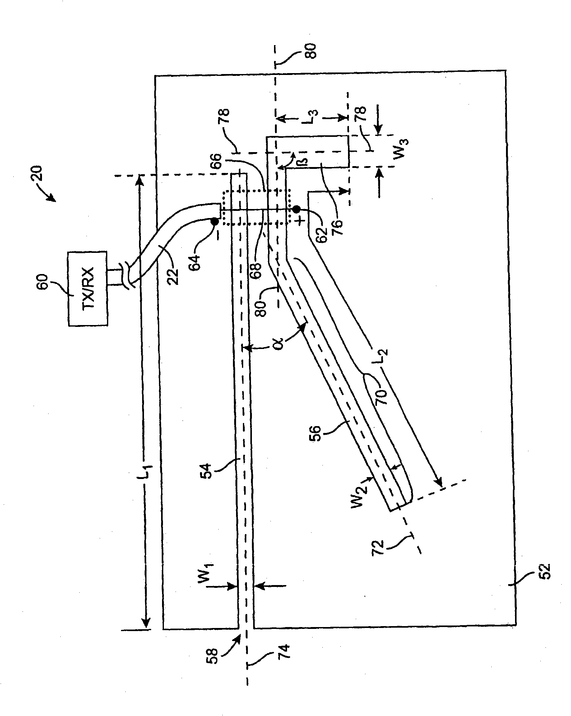 Dual-band antenna with angled slot for portable electronic devices