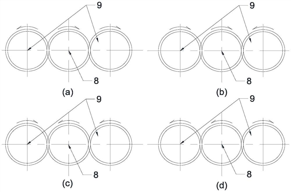 Bidirectional synergistic three-screw reinforced plasticizing mixing extrusion method and equipment