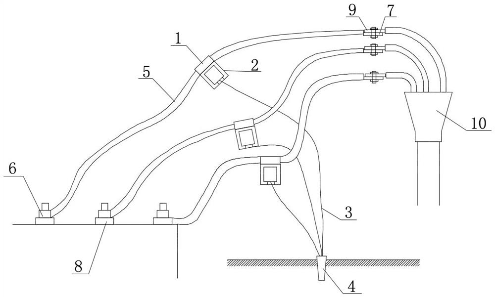 Outdoor high-voltage cable head grounding structure and method