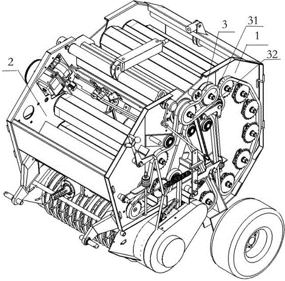 Compressing device for grass baling machine