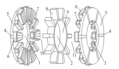 Hybrid excitation E-shaped iron core axial magnetic field permanent magnet brushless motor