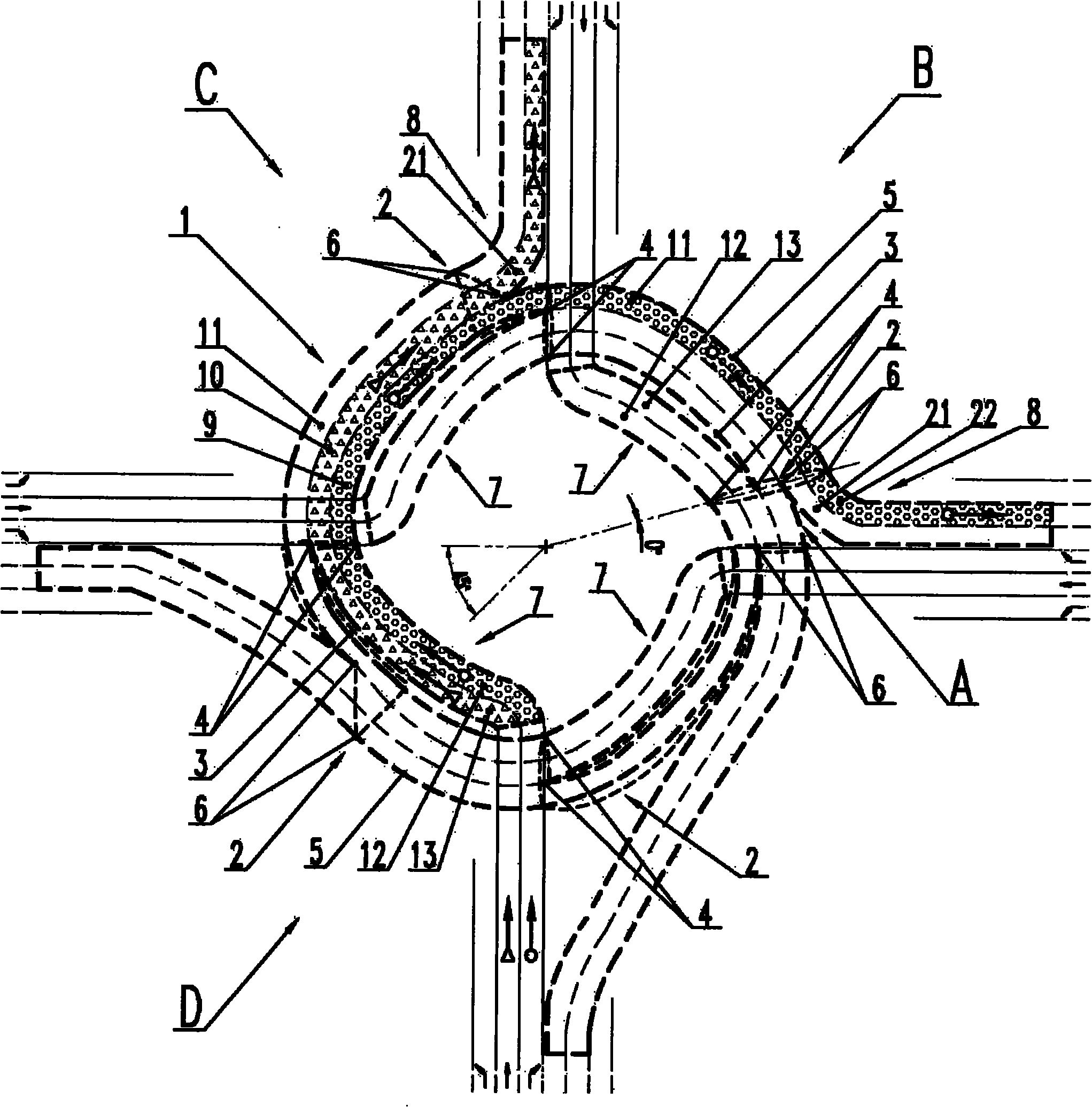 Single-layer ring-shaped tunnel for direct movement and big turning at crossroad